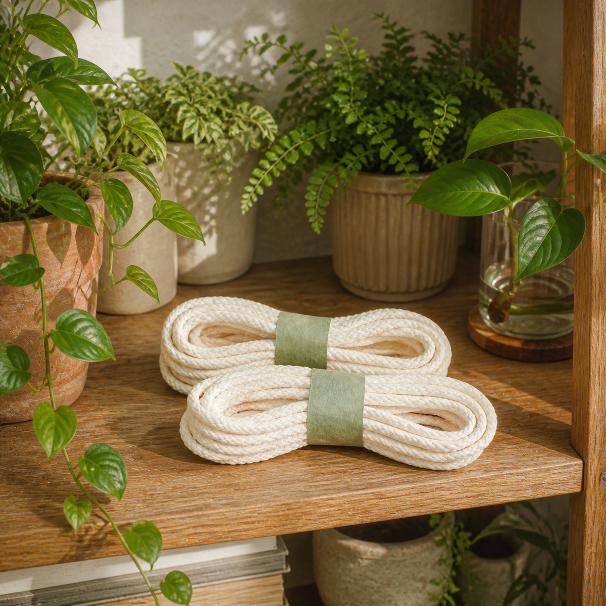 WickFlow Self-Watering Cord Set — styled plant-room view