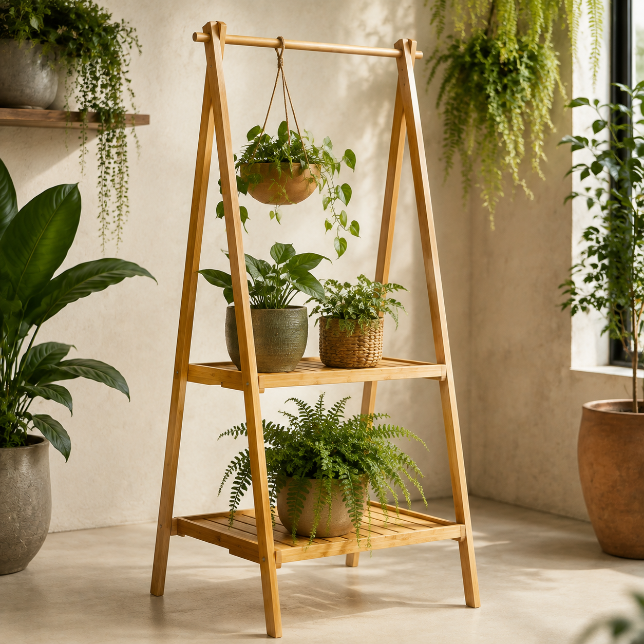 BambooRise A-Frame Plant Shelf — detail view