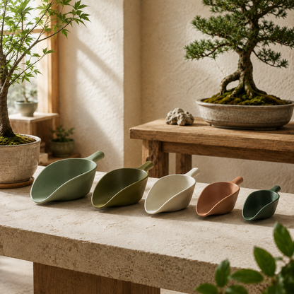 BonsaiPour Soil Scoop Set — styled plant-room view