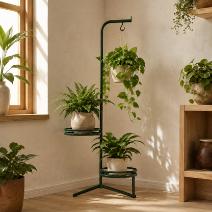 CornerBloom Plant Stand with Hook — in-use view