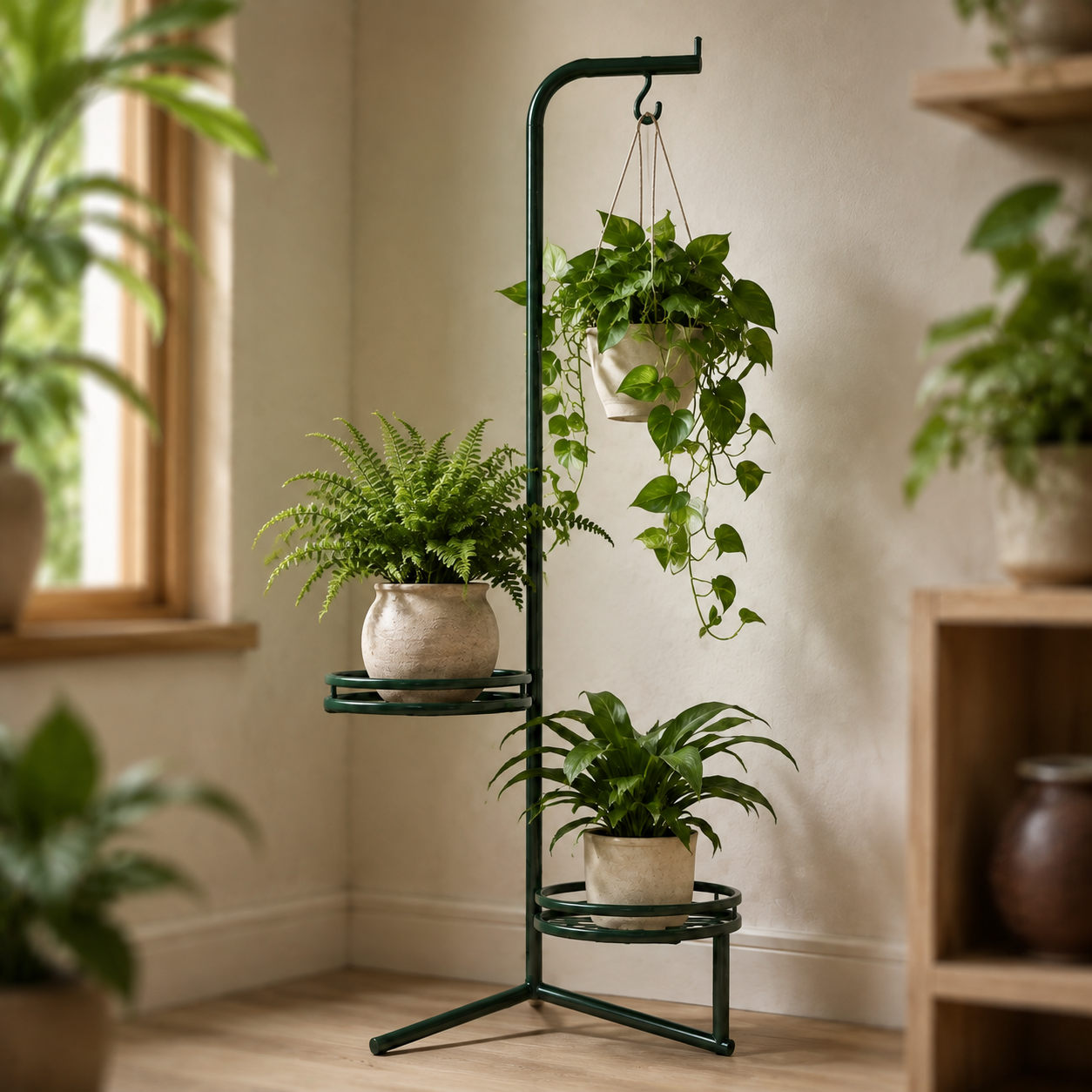CornerBloom Plant Stand with Hook — detail view
