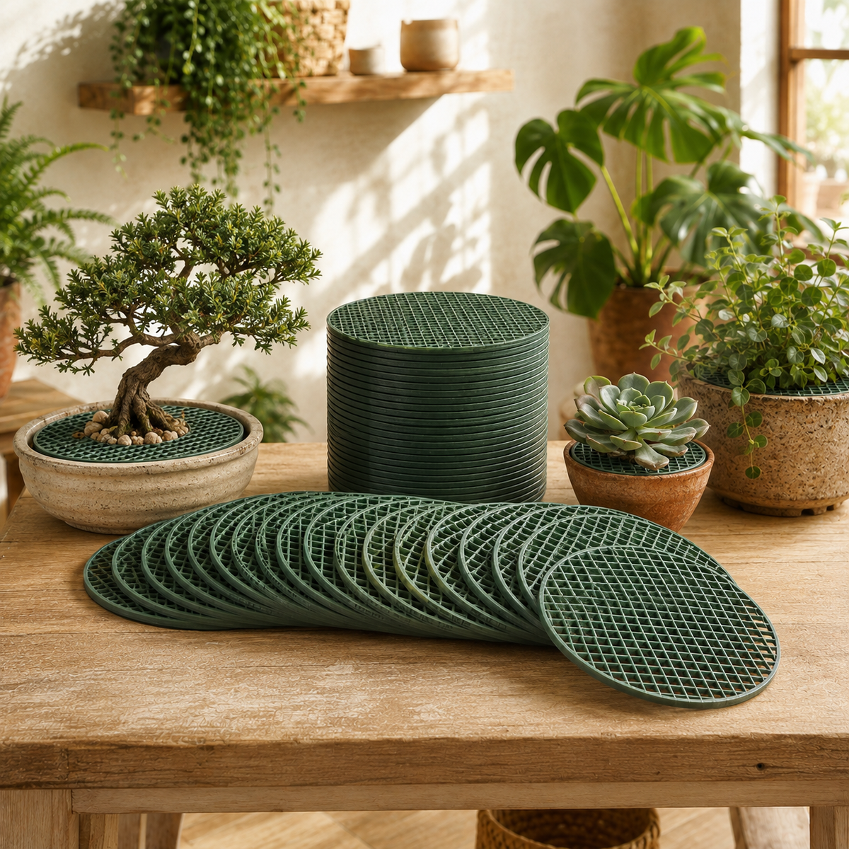 DrainGuard Pot Mesh Pads — in-use view
