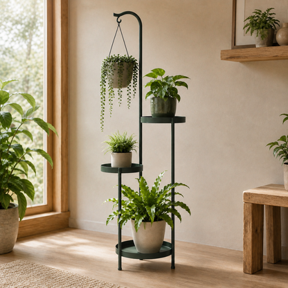 GroveTier Indoor Plant Stand — styled plant-room view