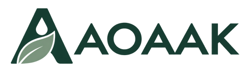 Aoaak indoor plant care logo with leaf and water drop symbol