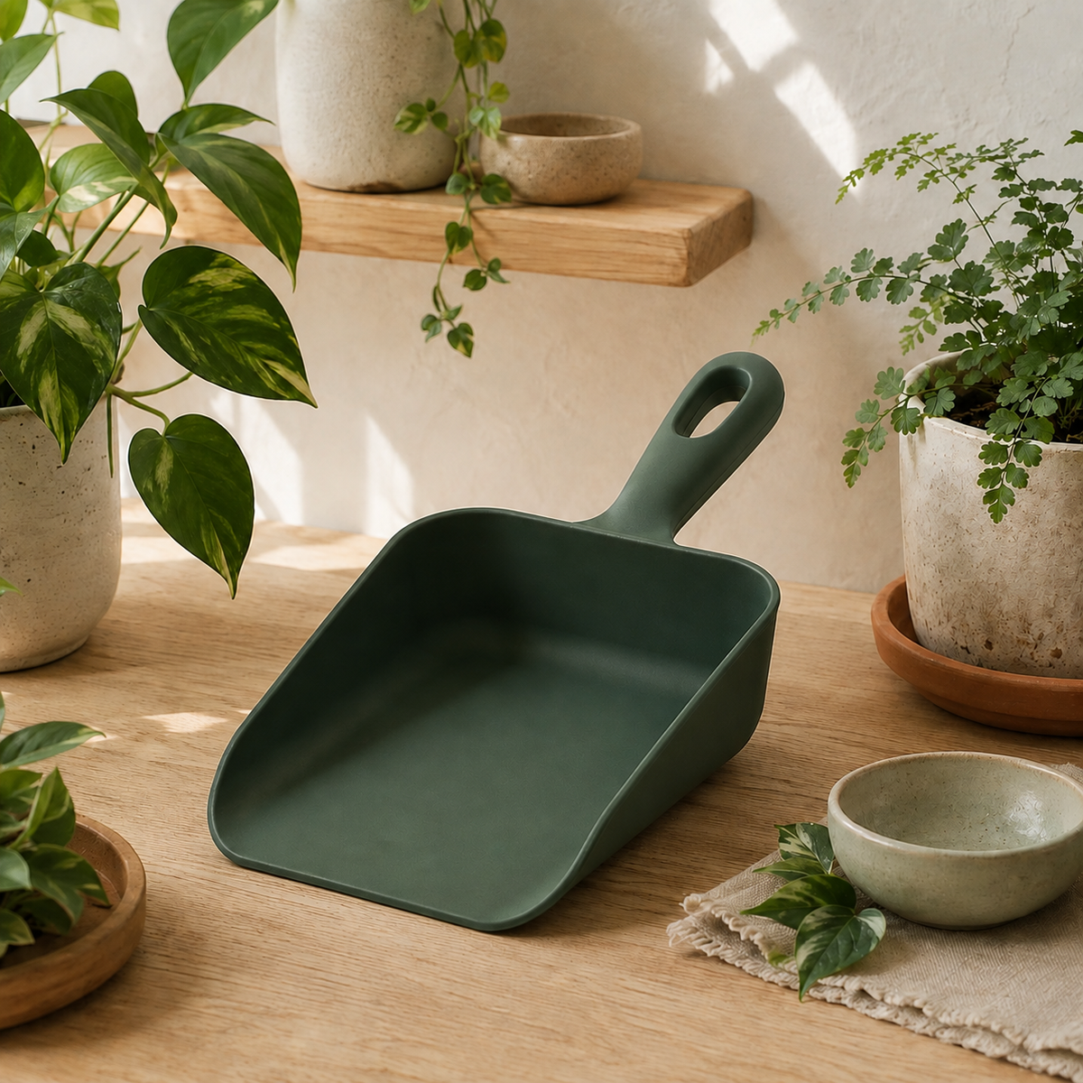 SoilScoop Deep-Side Potting Scoop — styled plant-room view