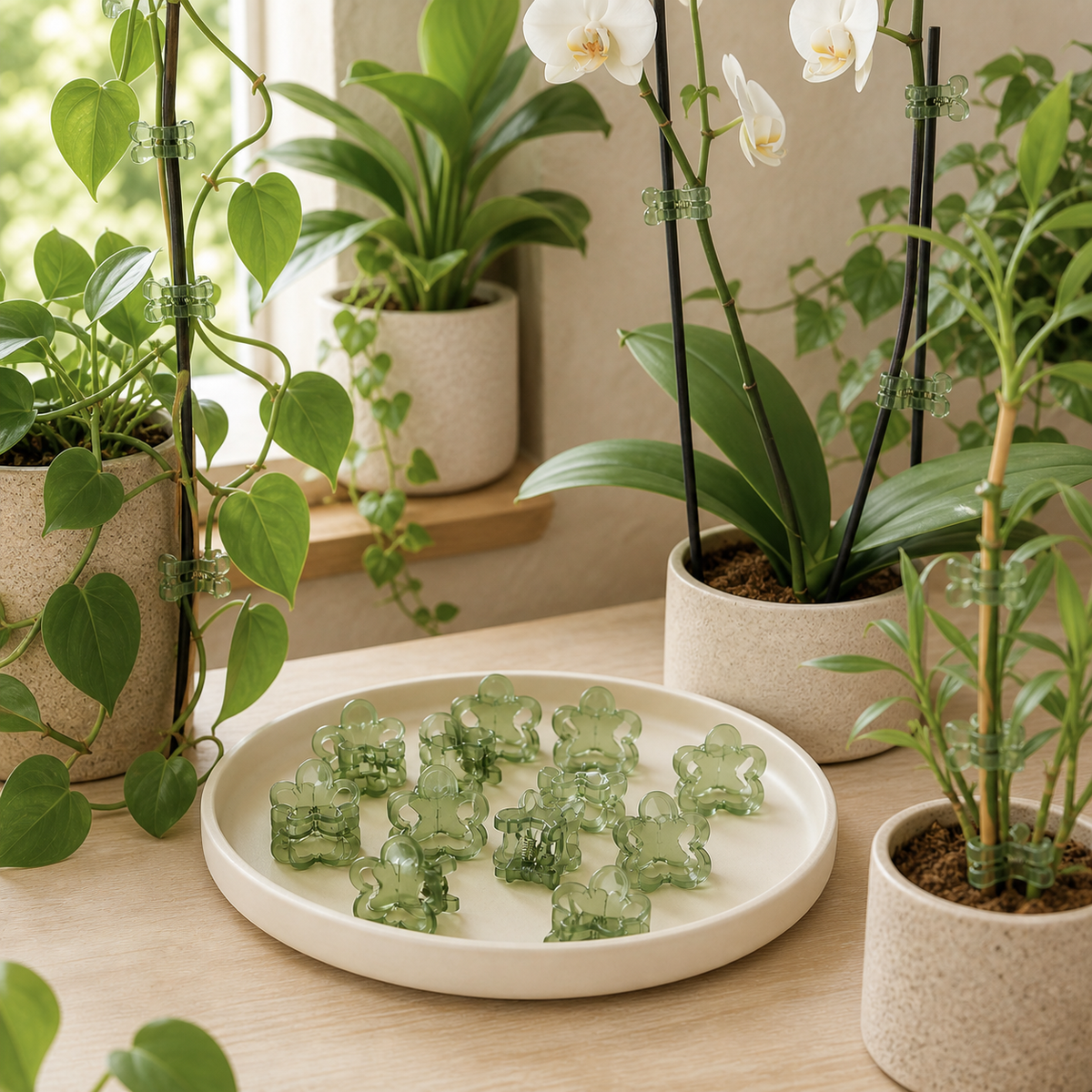 StemNest Reusable Plant Clips — in-use view