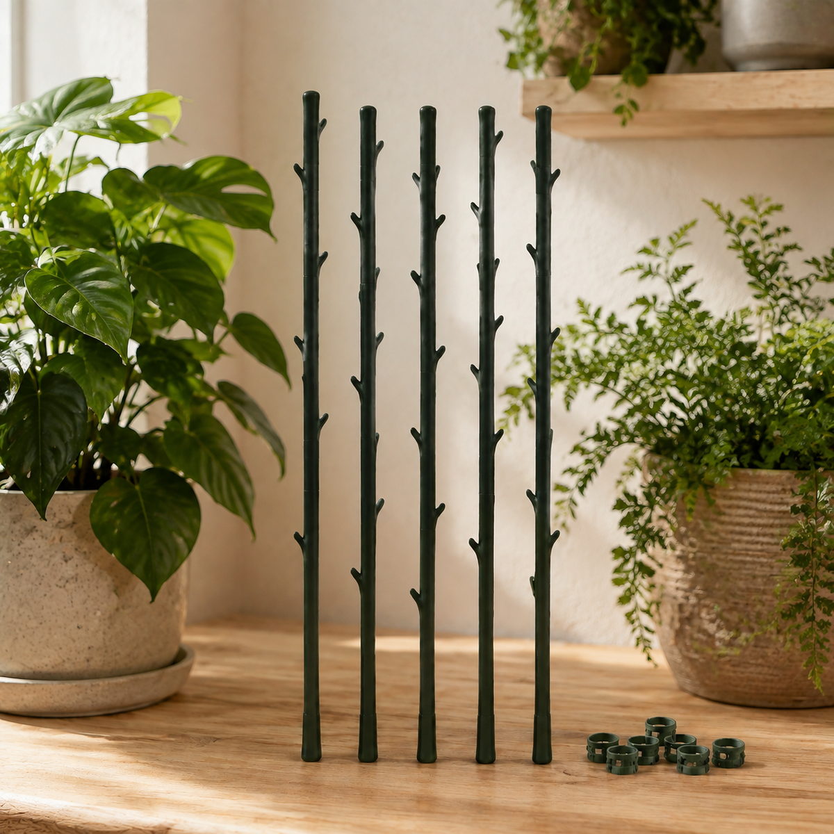 VineGuide Stackable Plant Supports — styled plant-room view