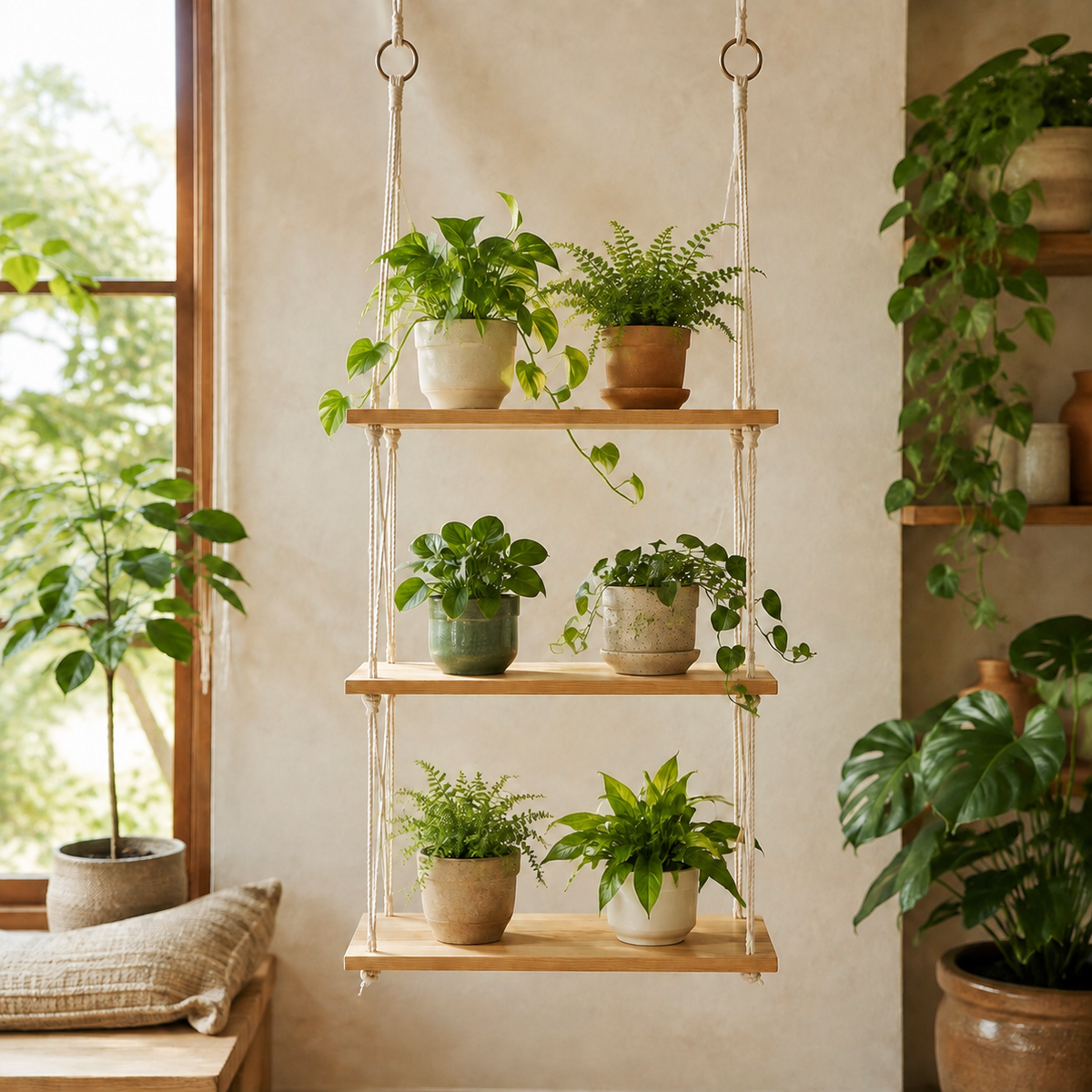 WindowLeaf Hanging Plant Shelf — in-use view