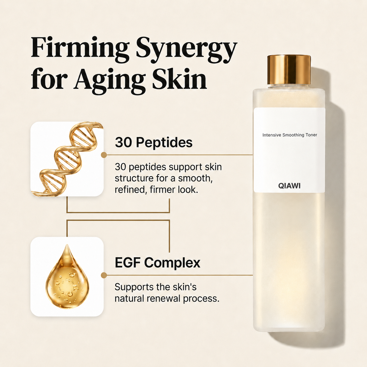 QIAWI® Silky Hydration Firming Toner — Firming synergy for aging skin with 30 Peptides and EGF Complex